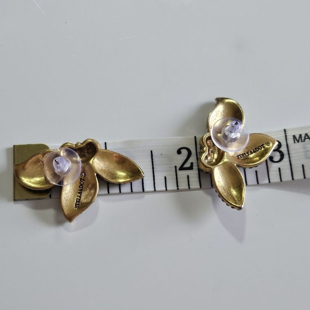 STELLA & DOT Flower Pink Green Pave Rhinestone Pierced Earrings - Picture 9 of 12